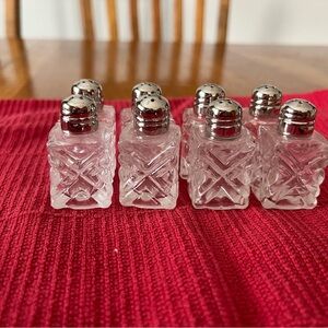 Vintage elegant small glass salt and pepper shakers, 8 in total or 4 sets of 2
